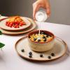 imageLeRATIO Ceramic Dinnerware Set of 4 Poreclain Plates Bowls Handmade Reactive Glaze Dishes Chip Resistant Oven ampamp Dishwasher Safe Service for 4ChestnutModernKahki