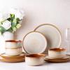 imageLeRATIO Ceramic Dinnerware Set of 4 Poreclain Plates Bowls Handmade Reactive Glaze Dishes Chip Resistant Oven ampamp Dishwasher Safe Service for 4ChestnutModernKahki
