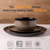 imageLeRATIO Ceramic Dinnerware Set of 4 Poreclain Plates Bowls Handmade Reactive Glaze Dishes Chip Resistant Oven ampamp Dishwasher Safe Service for 4ChestnutModernCoffee