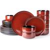 imageLeRATIO Ceramic Dinnerware Set of 4 Poreclain Plates Bowls Handmade Reactive Glaze Dishes Chip Resistant Oven ampamp Dishwasher Safe Service for 4ChestnutModernOrange Red