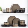 imageLeRATIO Ceramic Dinnerware Set of 4 Poreclain Plates Bowls Handmade Reactive Glaze Dishes Chip Resistant Oven ampamp Dishwasher Safe Service for 4ChestnutModernCoffee