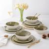 imageLeRATIO Ceramic Dinnerware Set of 4 Poreclain Plates Bowls Handmade Reactive Glaze Dishes Chip Resistant Oven ampamp Dishwasher Safe Service for 4ChestnutModernTea