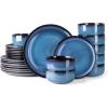 imageLeRATIO Ceramic Dinnerware Set of 4 Poreclain Plates Bowls Handmade Reactive Glaze Dishes Chip Resistant Oven ampamp Dishwasher Safe Service for 4ChestnutModernBlue