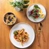 imageLeRATIO Ceramic Dinnerware Set of 4 Poreclain Plates Bowls Handmade Reactive Glaze Dishes Chip Resistant Oven ampamp Dishwasher Safe Service for 4ChestnutModernWhite