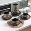 imageLeRATIO Ceramic Dinnerware Set of 4 Poreclain Plates Bowls Handmade Reactive Glaze Dishes Chip Resistant Oven ampamp Dishwasher Safe Service for 4ChestnutModernCoffee