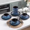 imageLeRATIO Ceramic Dinnerware Set of 4 Poreclain Plates Bowls Handmade Reactive Glaze Dishes Chip Resistant Oven ampamp Dishwasher Safe Service for 4ChestnutModernBlue