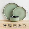 imageLeRATIO Ceramic Dinnerware Set of 4 Poreclain Plates Bowls Handmade Reactive Glaze Dishes Chip Resistant Oven ampamp Dishwasher Safe Service for 4ChestnutModernLight Green