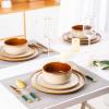 imageLeRATIO Ceramic Dinnerware Set of 4 Poreclain Plates Bowls Handmade Reactive Glaze Dishes Chip Resistant Oven ampamp Dishwasher Safe Service for 4ChestnutModernKahki