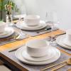 imageLeRATIO Ceramic Dinnerware Set of 4 Poreclain Plates Bowls Handmade Reactive Glaze Dishes Chip Resistant Oven ampamp Dishwasher Safe Service for 4ChestnutModernWhite