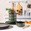 imageLeRATIO Ceramic Dinnerware Set of 4 Poreclain Plates Bowls Handmade Reactive Glaze Dishes Chip Resistant Oven ampamp Dishwasher Safe Service for 4ChestnutModernDark Green