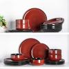 imageLeRATIO Ceramic Dinnerware Set of 4 Poreclain Plates Bowls Handmade Reactive Glaze Dishes Chip Resistant Oven ampamp Dishwasher Safe Service for 4ChestnutModernOrange Red