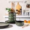 imageLeRATIO Ceramic Dinnerware Set of 4 Poreclain Plates Bowls Handmade Reactive Glaze Dishes Chip Resistant Oven ampamp Dishwasher Safe Service for 4ChestnutModernGreen