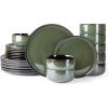 imageLeRATIO Ceramic Dinnerware Set of 4 Poreclain Plates Bowls Handmade Reactive Glaze Dishes Chip Resistant Oven ampamp Dishwasher Safe Service for 4ChestnutModernDark Green
