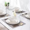 imageLeRATIO Ceramic Dinnerware Set of 4 Poreclain Plates Bowls Handmade Reactive Glaze Dishes Chip Resistant Oven ampamp Dishwasher Safe Service for 4ChestnutModernPeal White