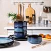 imageLeRATIO Ceramic Dinnerware Set of 4 Poreclain Plates Bowls Handmade Reactive Glaze Dishes Chip Resistant Oven ampamp Dishwasher Safe Service for 4ChestnutModernBlue