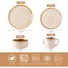 imageLeRATIO Ceramic Dinnerware Set of 4 Poreclain Plates Bowls Handmade Reactive Glaze Dishes Chip Resistant Oven ampamp Dishwasher Safe Service for 4ChestnutModernKahki
