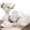 imageLeRATIO Ceramic Dinnerware Set of 4 Poreclain Plates Bowls Handmade Reactive Glaze Dishes Chip Resistant Oven ampamp Dishwasher Safe Service for 4ChestnutModernWhite