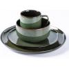 imageLeRATIO Ceramic Dinnerware Set of 4 Poreclain Plates Bowls Handmade Reactive Glaze Dishes Chip Resistant Oven ampamp Dishwasher Safe Service for 4ChestnutModernDark Green