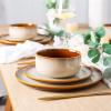 imageLeRATIO Ceramic Dinnerware Set of 4 Poreclain Plates Bowls Handmade Reactive Glaze Dishes Chip Resistant Oven ampamp Dishwasher Safe Service for 4ChestnutModernKahki