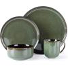 imageLeRATIO Ceramic Dinnerware Set of 4 Poreclain Plates Bowls Handmade Reactive Glaze Dishes Chip Resistant Oven ampamp Dishwasher Safe Service for 4ChestnutModernDark Green