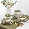 imageLeRATIO Ceramic Dinnerware Set of 4 Poreclain Plates Bowls Handmade Reactive Glaze Dishes Chip Resistant Oven ampamp Dishwasher Safe Service for 4ChestnutModernTea
