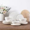 imageLeRATIO Ceramic Dinnerware Set of 4 Poreclain Plates Bowls Handmade Reactive Glaze Dishes Chip Resistant Oven ampamp Dishwasher Safe Service for 4ChestnutModernPeal White