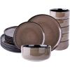 imageLeRATIO Ceramic Dinnerware Set of 4 Poreclain Plates Bowls Handmade Reactive Glaze Dishes Chip Resistant Oven ampamp Dishwasher Safe Service for 4ChestnutModernChestnut