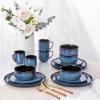 imageLeRATIO Ceramic Dinnerware Set of 4 Poreclain Plates Bowls Handmade Reactive Glaze Dishes Chip Resistant Oven ampamp Dishwasher Safe Service for 4ChestnutModernBlue