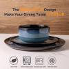 imageLeRATIO Ceramic Dinnerware Set of 4 Poreclain Plates Bowls Handmade Reactive Glaze Dishes Chip Resistant Oven ampamp Dishwasher Safe Service for 4ChestnutModernBlue