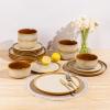 imageLeRATIO Ceramic Dinnerware Set of 4 Poreclain Plates Bowls Handmade Reactive Glaze Dishes Chip Resistant Oven ampamp Dishwasher Safe Service for 4ChestnutModernKahki