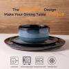 imageLeRATIO Ceramic Dinnerware Set of 4 Poreclain Plates Bowls Handmade Reactive Glaze Dishes Chip Resistant Oven ampamp Dishwasher Safe Service for 4ChestnutModernBlue