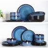 imageLeRATIO Ceramic Dinnerware Set of 4 Poreclain Plates Bowls Handmade Reactive Glaze Dishes Chip Resistant Oven ampamp Dishwasher Safe Service for 4ChestnutModernBlue