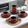imageLeRATIO Ceramic Dinnerware Set of 4 Poreclain Plates Bowls Handmade Reactive Glaze Dishes Chip Resistant Oven ampamp Dishwasher Safe Service for 4ChestnutModernOrange Red