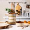 imageLeRATIO Ceramic Dinnerware Set of 4 Poreclain Plates Bowls Handmade Reactive Glaze Dishes Chip Resistant Oven ampamp Dishwasher Safe Service for 4ChestnutModernKahki