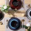 imageLeRATIO Ceramic Dinnerware Set of 4 Poreclain Plates Bowls Handmade Reactive Glaze Dishes Chip Resistant Oven ampamp Dishwasher Safe Service for 4ChestnutModerncolorful