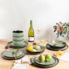 imageLeRATIO Ceramic Dinnerware Set of 4 Poreclain Plates Bowls Handmade Reactive Glaze Dishes Chip Resistant Oven ampamp Dishwasher Safe Service for 4ChestnutModernLight Green