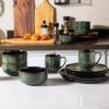 imageLeRATIO Ceramic Dinnerware Set of 4 Poreclain Plates Bowls Handmade Reactive Glaze Dishes Chip Resistant Oven ampamp Dishwasher Safe Service for 4ChestnutModernGreen