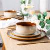 imageLeRATIO Ceramic Dinnerware Set of 4 Poreclain Plates Bowls Handmade Reactive Glaze Dishes Chip Resistant Oven ampamp Dishwasher Safe Service for 4ChestnutModernKahki