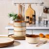 imageLeRATIO Ceramic Dinnerware Set of 4 Poreclain Plates Bowls Handmade Reactive Glaze Dishes Chip Resistant Oven ampamp Dishwasher Safe Service for 4ChestnutModernKahki