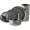 imageLeRATIO Ceramic Dinnerware Set of 4 Poreclain Plates Bowls Handmade Reactive Glaze Dishes Chip Resistant Oven ampamp Dishwasher Safe Service for 4ChestnutModernDark Green