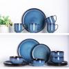 imageLeRATIO Ceramic Dinnerware Set of 4 Poreclain Plates Bowls Handmade Reactive Glaze Dishes Chip Resistant Oven ampamp Dishwasher Safe Service for 4ChestnutModernBlue