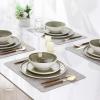 imageLeRATIO Ceramic Dinnerware Set of 4 Poreclain Plates Bowls Handmade Reactive Glaze Dishes Chip Resistant Oven ampamp Dishwasher Safe Service for 4ChestnutModernTea