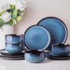 imageLeRATIO Ceramic Dinnerware Set of 4 Poreclain Plates Bowls Handmade Reactive Glaze Dishes Chip Resistant Oven ampamp Dishwasher Safe Service for 4ChestnutModernBlue
