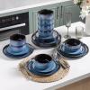 imageLeRATIO Ceramic Dinnerware Set of 4 Poreclain Plates Bowls Handmade Reactive Glaze Dishes Chip Resistant Oven ampamp Dishwasher Safe Service for 4ChestnutModernBlue