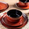 imageLeRATIO Ceramic Dinnerware Set of 4 Poreclain Plates Bowls Handmade Reactive Glaze Dishes Chip Resistant Oven ampamp Dishwasher Safe Service for 4ChestnutModernOrange Red