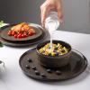 imageLeRATIO Ceramic Dinnerware Set of 4 Poreclain Plates Bowls Handmade Reactive Glaze Dishes Chip Resistant Oven ampamp Dishwasher Safe Service for 4ChestnutModernChestnut