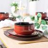 imageLeRATIO Ceramic Dinnerware Set of 4 Poreclain Plates Bowls Handmade Reactive Glaze Dishes Chip Resistant Oven ampamp Dishwasher Safe Service for 4ChestnutModernOrange Red