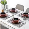 imageLeRATIO Ceramic Dinnerware Set of 4 Poreclain Plates Bowls Handmade Reactive Glaze Dishes Chip Resistant Oven ampamp Dishwasher Safe Service for 4ChestnutModernOrange Red