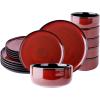 imageLeRATIO Ceramic Dinnerware Set of 4 Poreclain Plates Bowls Handmade Reactive Glaze Dishes Chip Resistant Oven ampamp Dishwasher Safe Service for 4ChestnutModernOrange Red