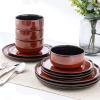 imageLeRATIO Ceramic Dinnerware Set of 4 Poreclain Plates Bowls Handmade Reactive Glaze Dishes Chip Resistant Oven ampamp Dishwasher Safe Service for 4ChestnutModernOrange Red